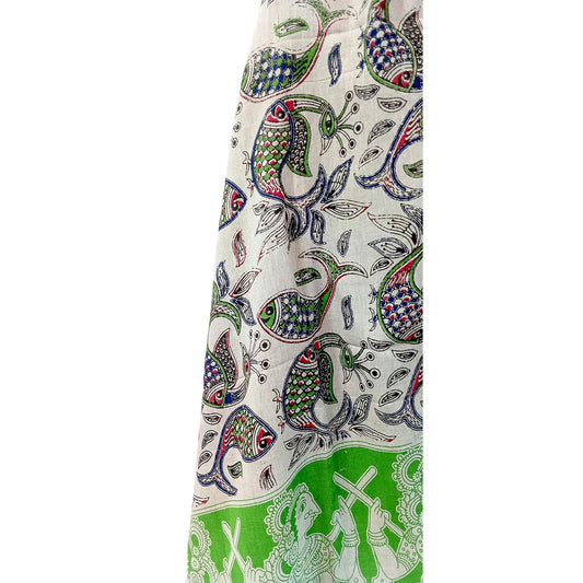 Original Pedana Kalamkari Hand Block Fish and Peacock Print Stole