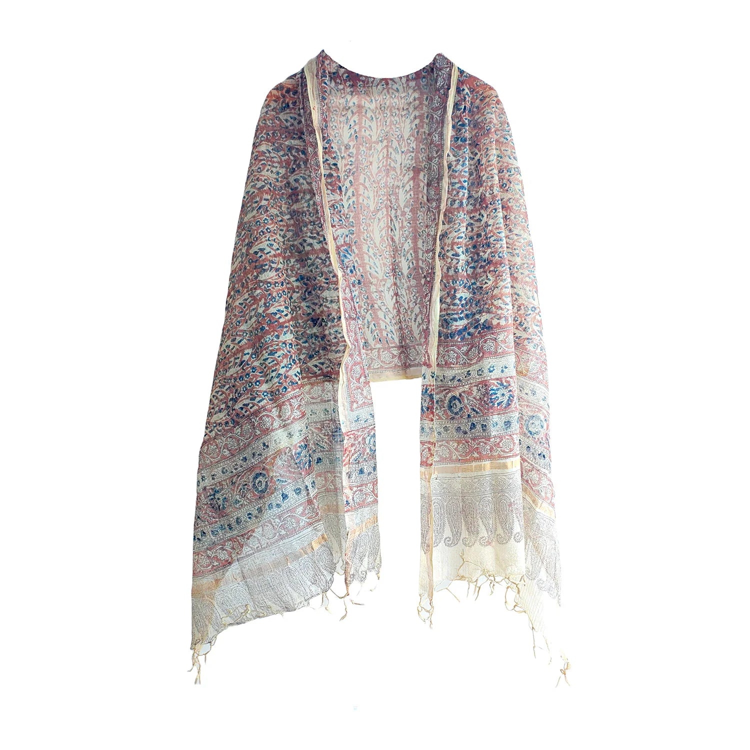 Kota Doria Kalamkari Cotton Silk Grey Colour Floral Dupatta