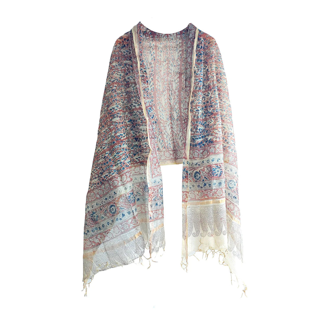 Kota Doria Kalamkari Cotton Silk Grey Colour Floral Dupatta