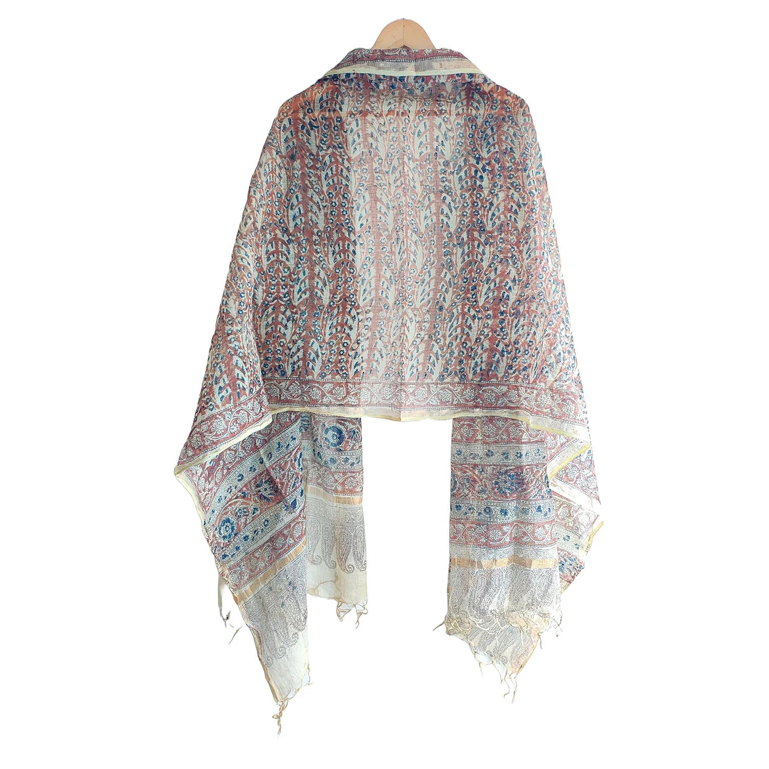 Kota Doria Kalamkari Cotton Silk Grey Colour Floral Dupatta