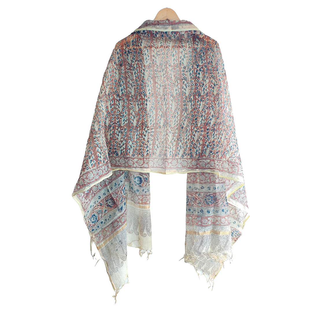 Kota Doria Kalamkari Cotton Silk Grey Colour Floral Dupatta