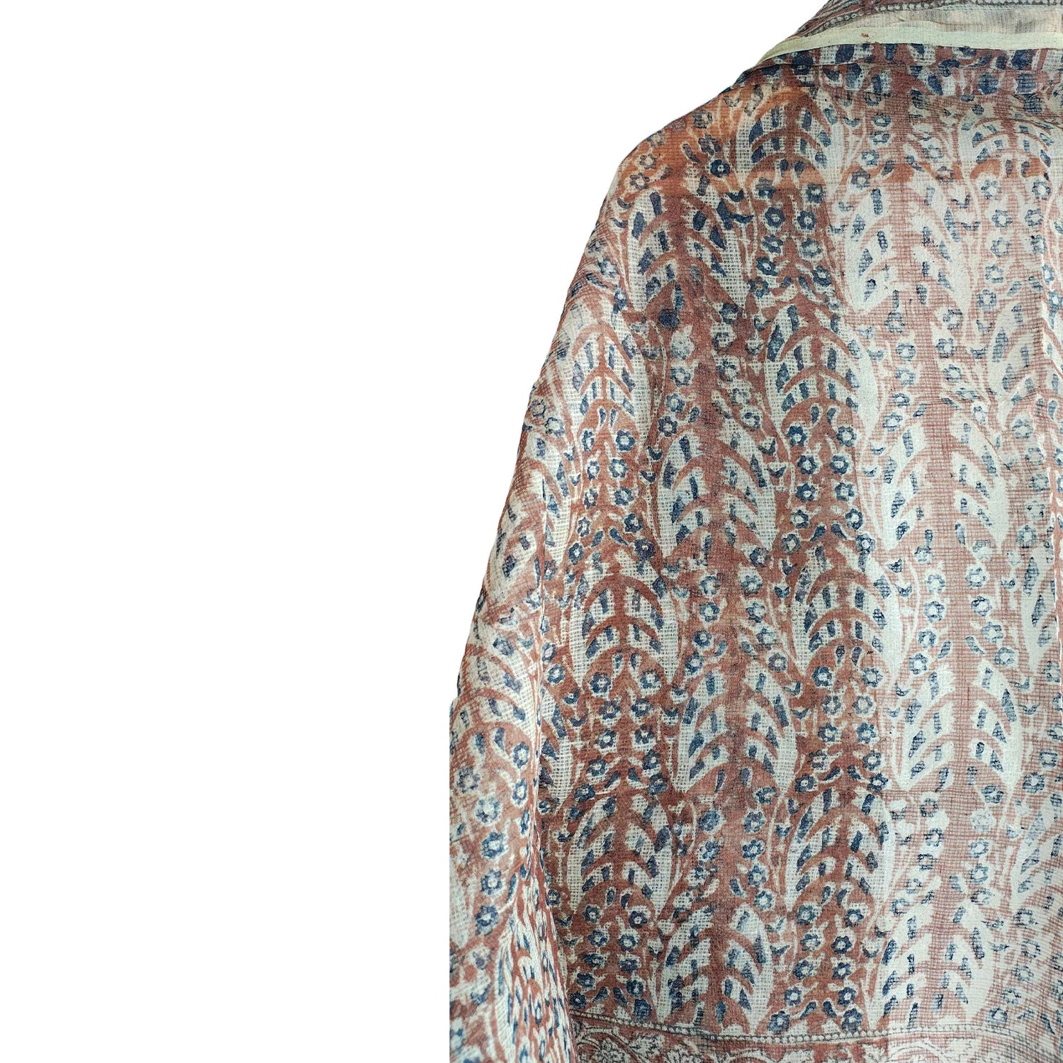 Kota Doria Kalamkari Cotton Silk Grey Colour Floral Dupatta