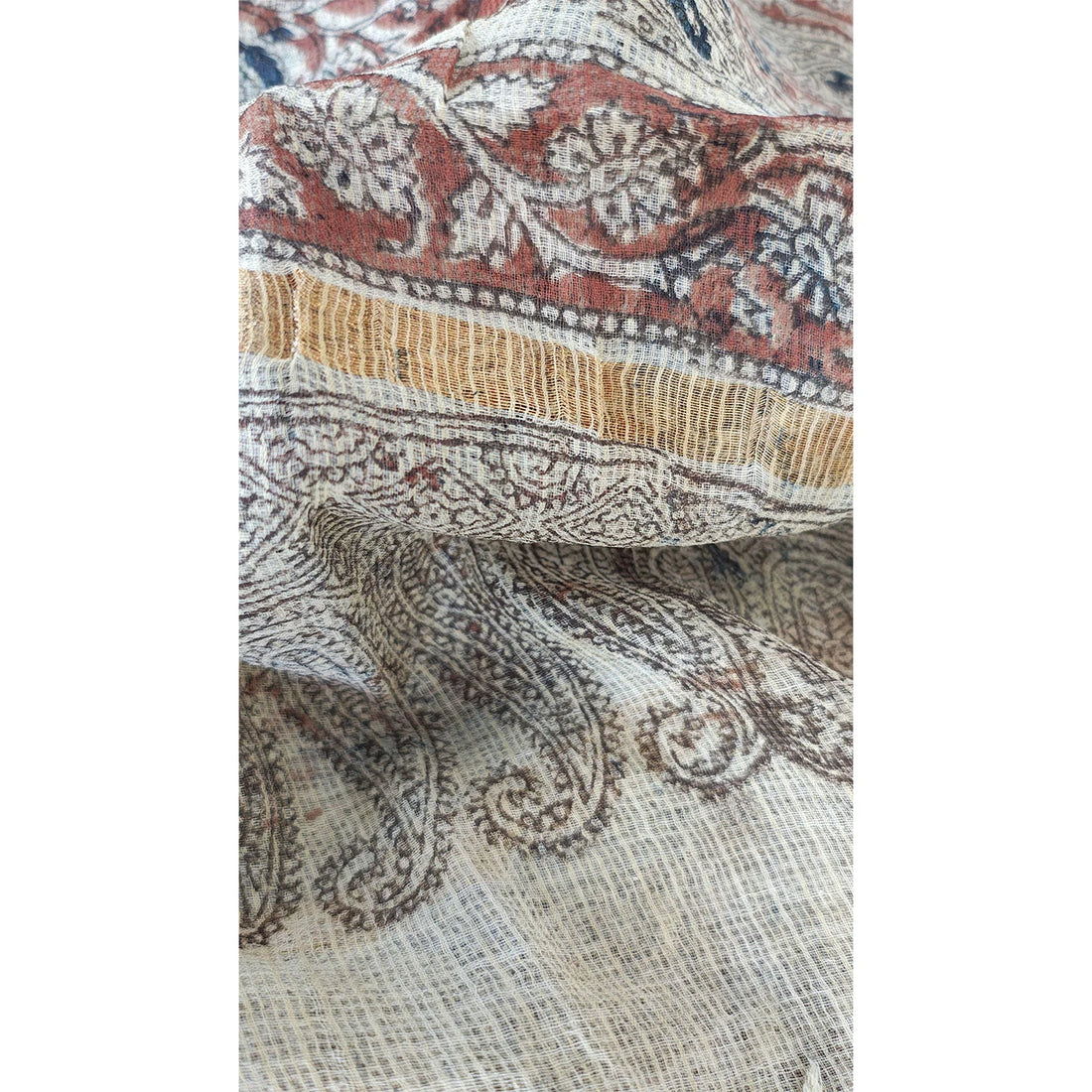 Kota Doria Kalamkari Cotton Silk Grey Colour Floral Dupatta