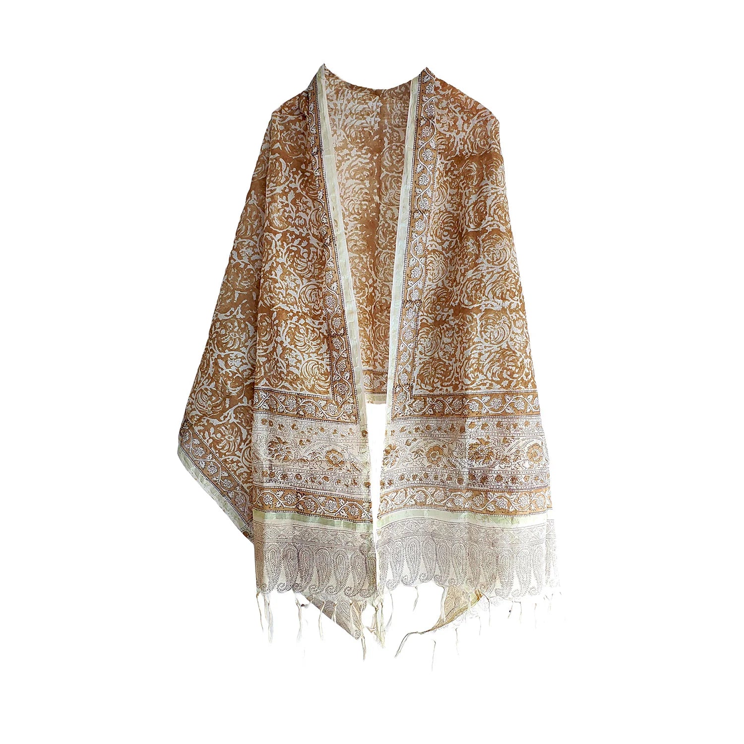 Kota Doria Kalamkari Cotton Silk Dark Blue Colour Floral Dupatta