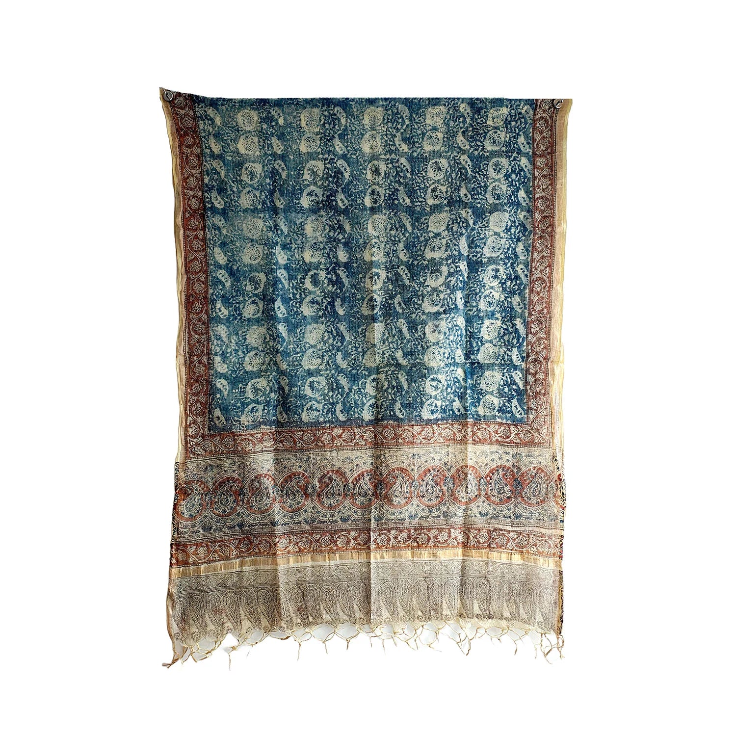 Kota Doria Kalamkari Cotton Silk Blue Colour Floral Dupatta