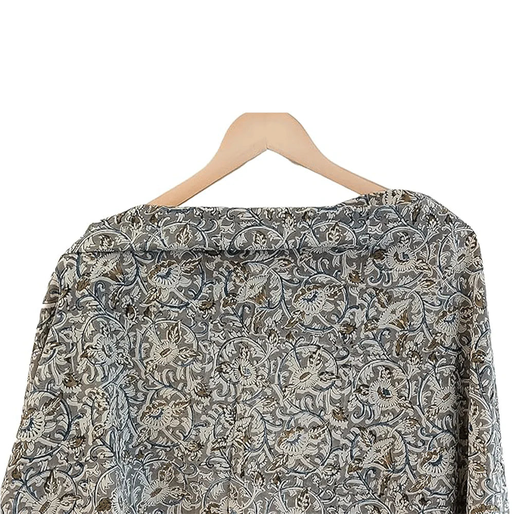 Kalamkari Vegetable Mustard Color Hand Block Prin Pure Cotton Dupatta (Grey color)