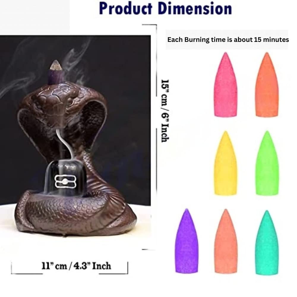 Nag incense burner with 30 backflow incense stick cones for pooja, meditation, prayer, and home decoration.