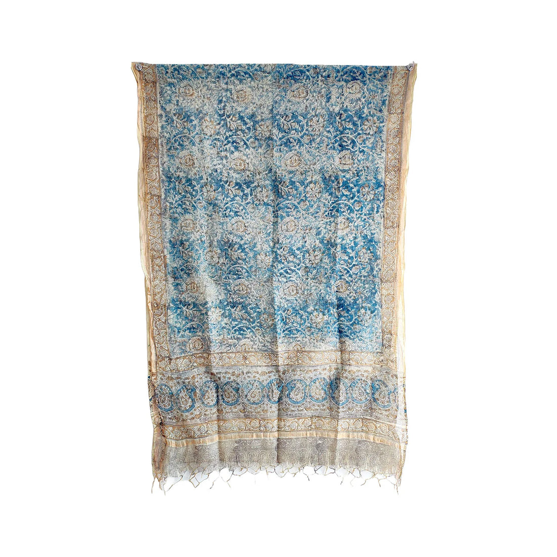 Kota Doria Kalamkari Cotton Silk Red and Blue Colour Floral Dupatta