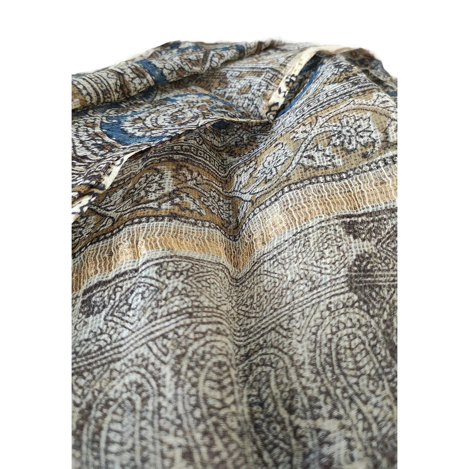 Kota Doria Kalamkari Cotton Silk Red and Blue Colour Floral Dupatta