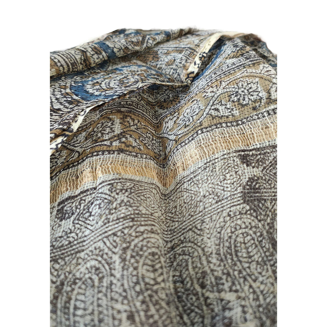 Kota Doria Kalamkari Cotton Silk Red and Blue Colour Floral Dupatta
