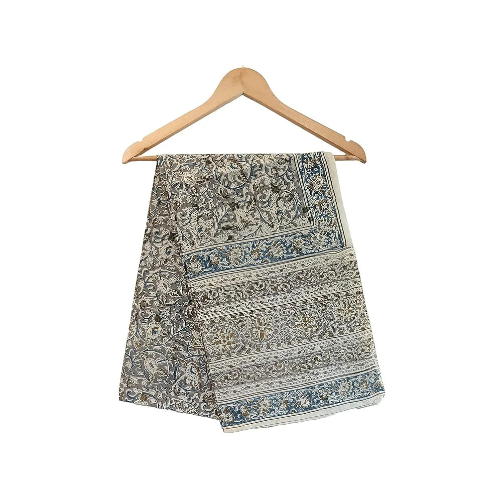 Kalamkari Vegetable Mustard Color Hand Block Prin Pure Cotton Dupatta (Grey color)