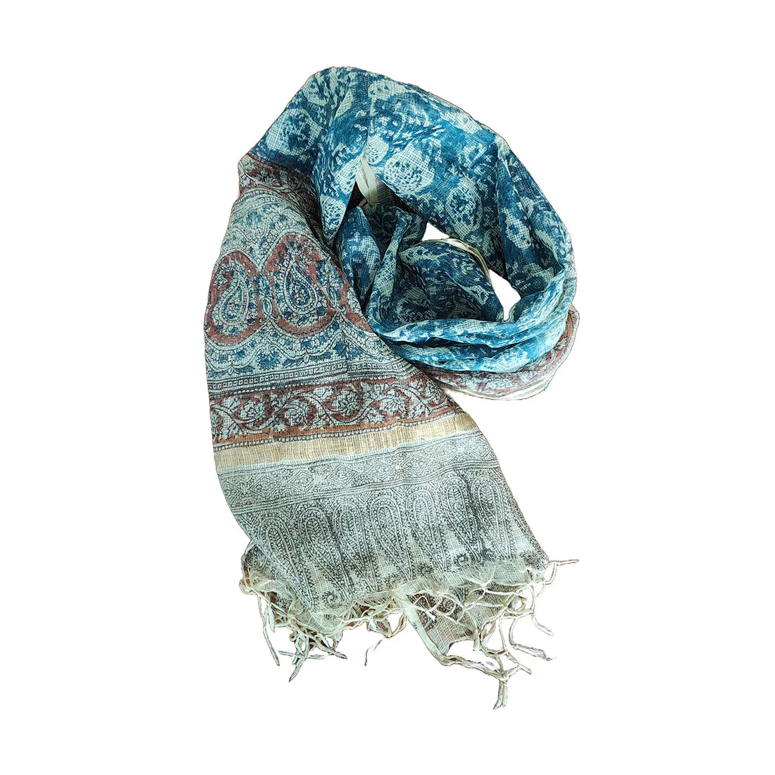 Kota Doria Kalamkari Cotton Silk Blue Colour Floral Dupatta