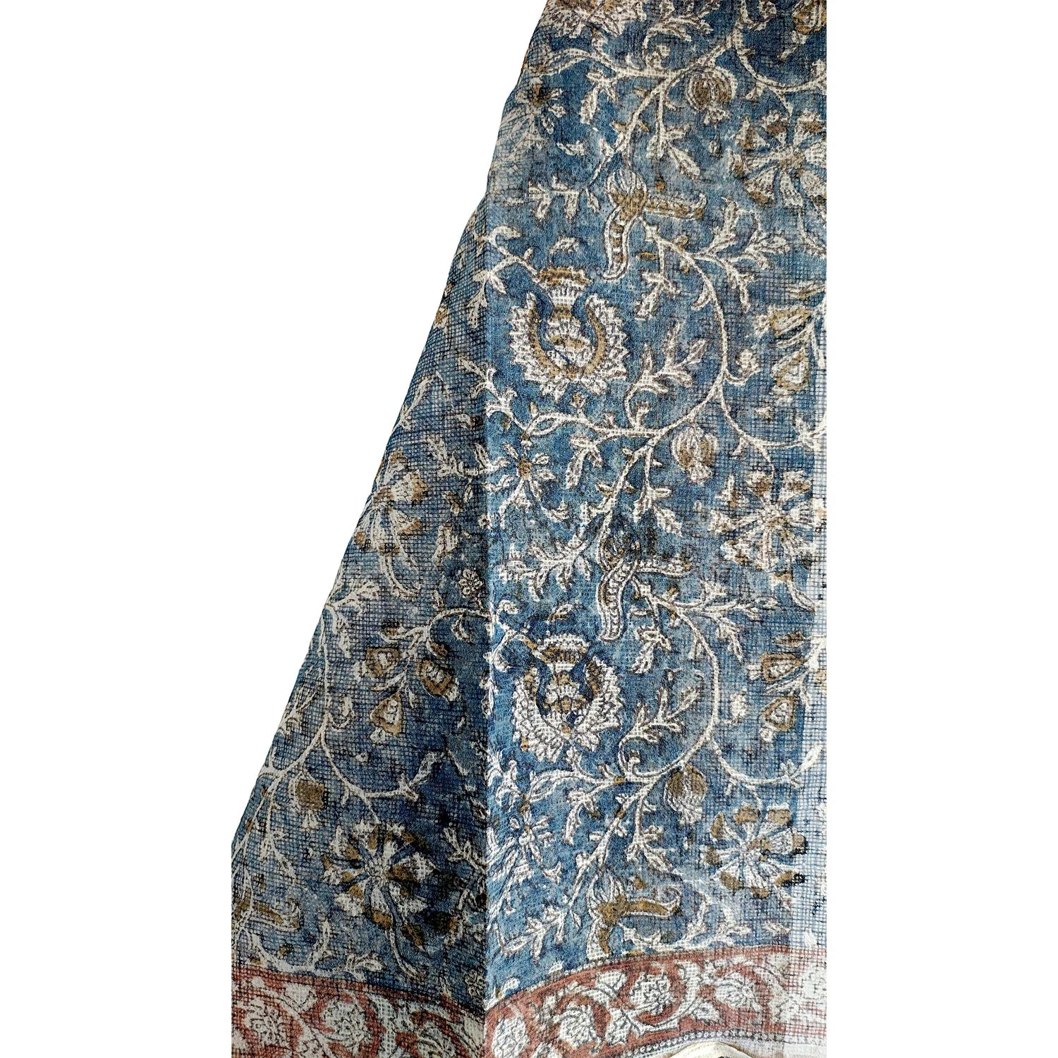 Kota Doria Kalamkari Cotton Silk Light Blue Colour Floral Dupatta
