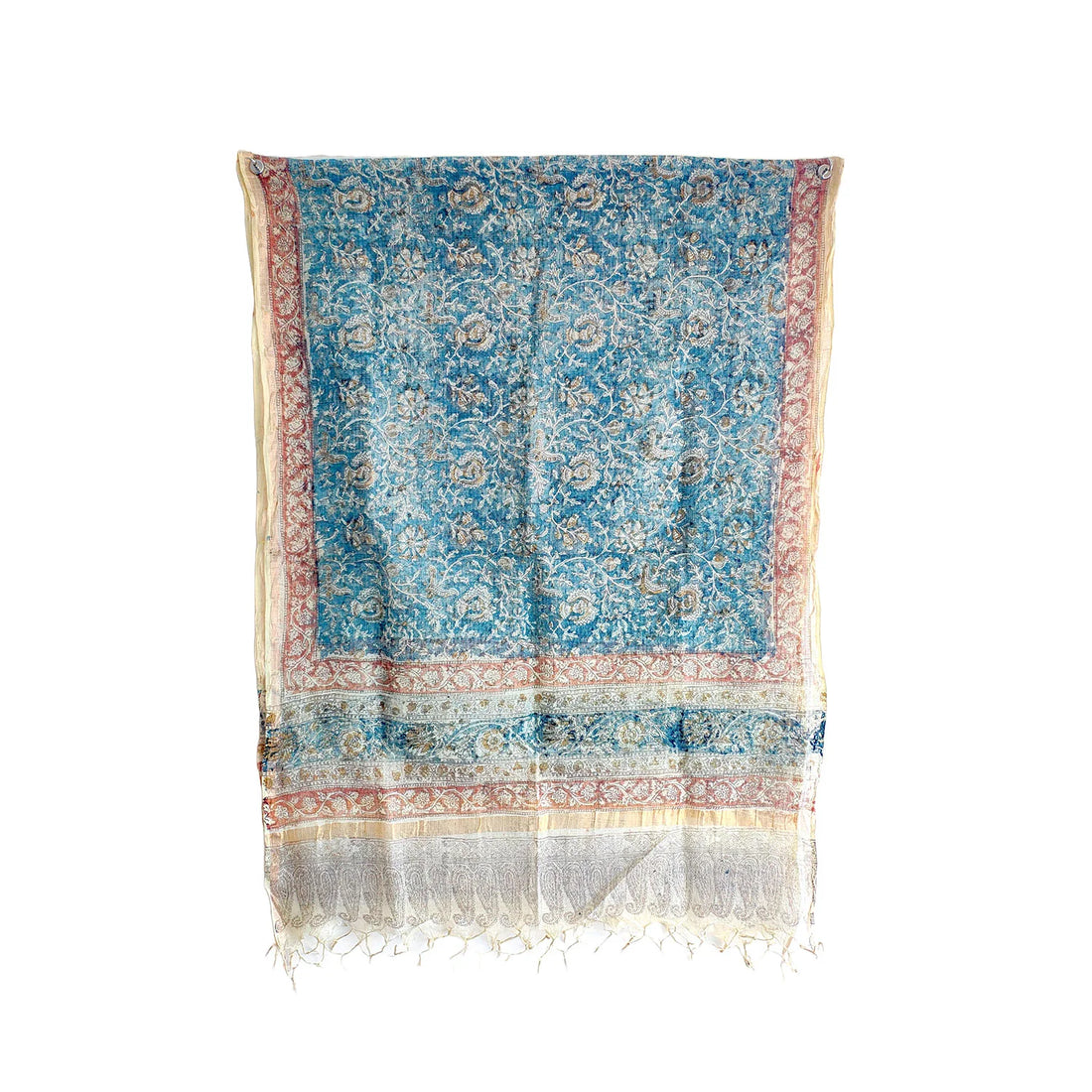 Kota Doria Kalamkari Cotton Silk Light Blue Colour Floral Dupatta