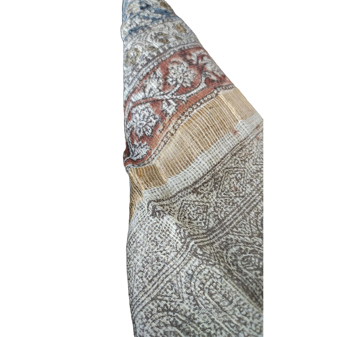 Kota Doria Kalamkari Cotton Silk Light Blue Colour Floral Dupatta