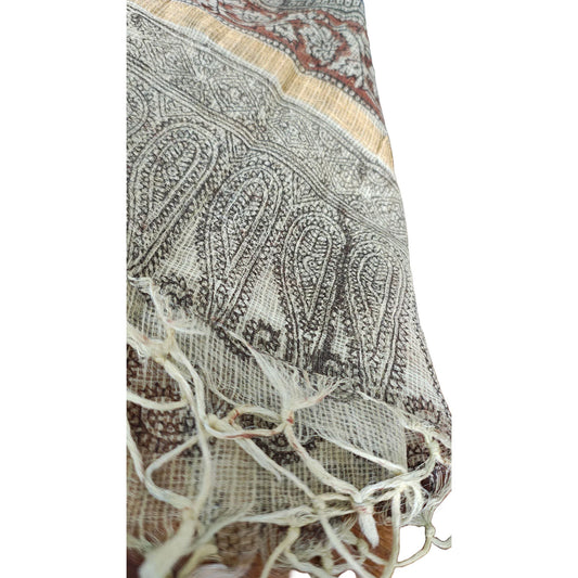 Kota Doria Kalamkari Cotton Silk Blue Colour Floral Dupatta