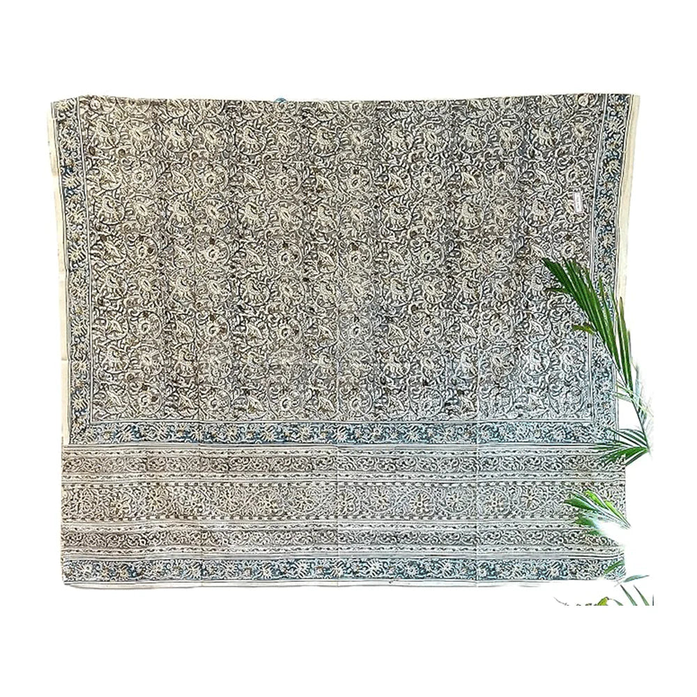 Kalamkari Vegetable Mustard Color Hand Block Prin Pure Cotton Dupatta (Grey color)