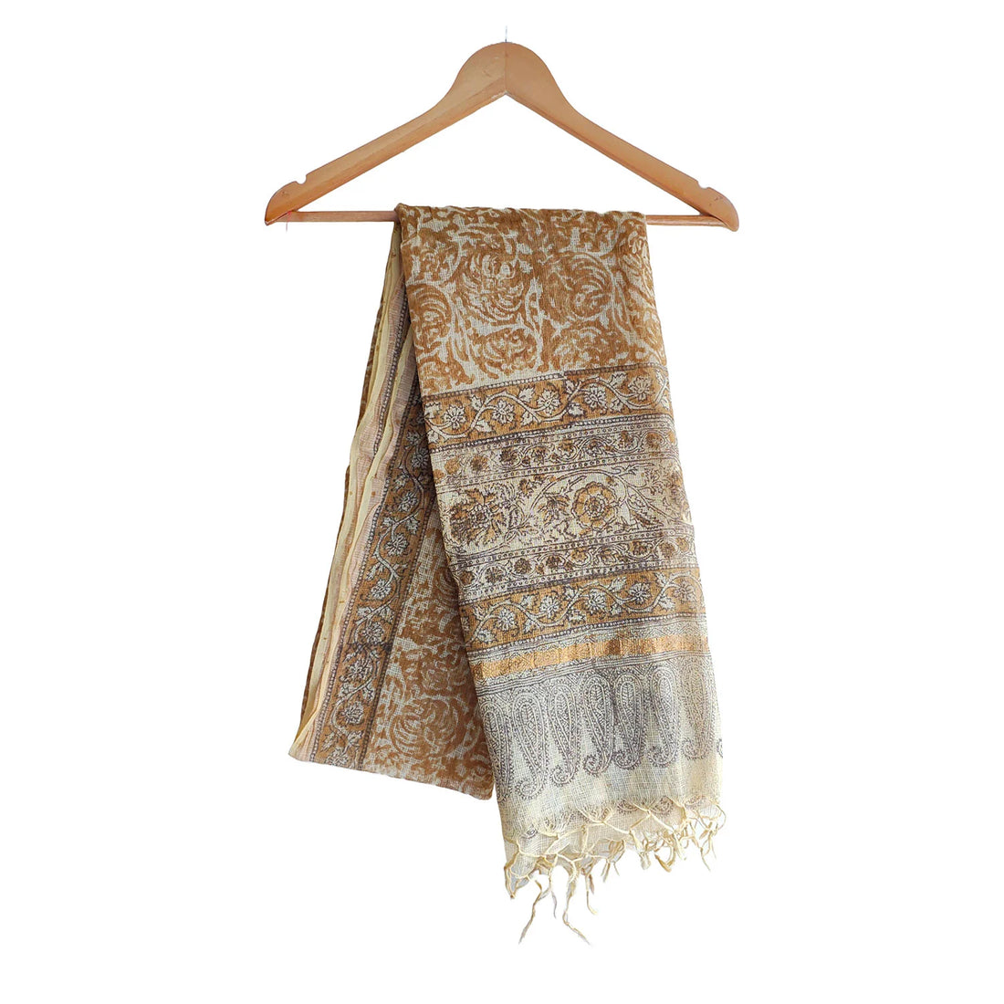 Kota Doria Kalamkari Cotton Silk Blue Colour Floral Dupatta