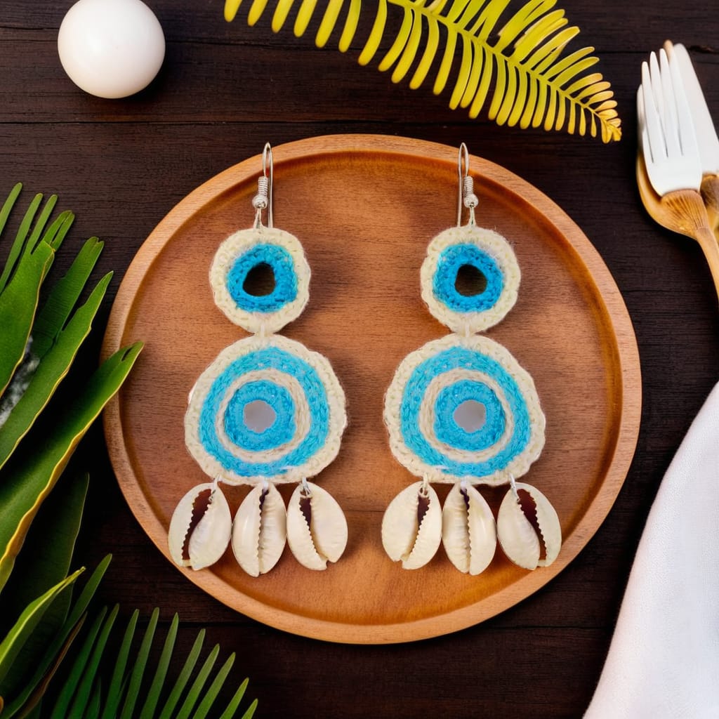 Blue Popsicle Earrings – Handcrafted Crochet with Kaudi Shells