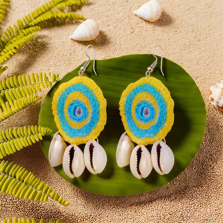 Blue Sapphire Earrings – Handcrafted Crochet with Kaudi Shells