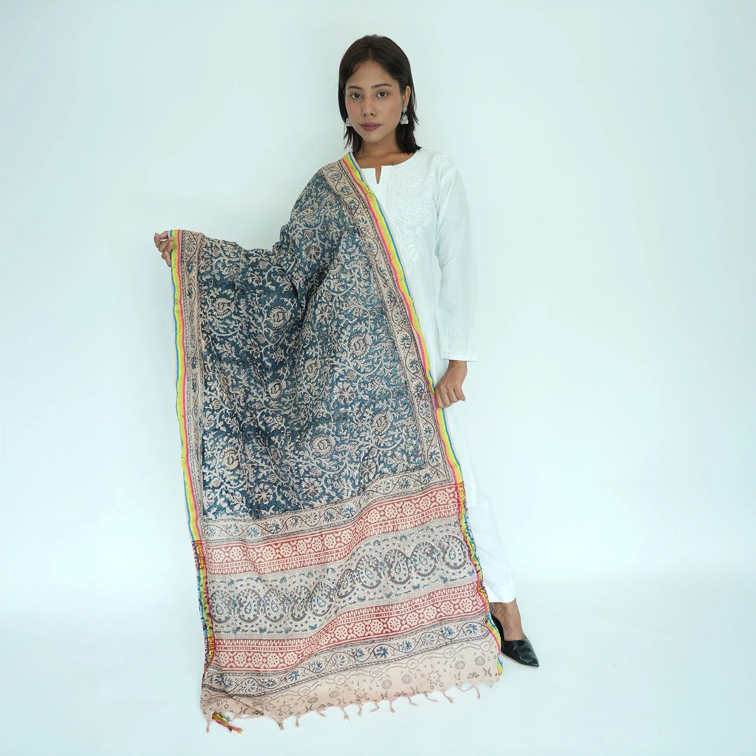 Women's Kalamkari Cotton Silk Rainbow Dupatta