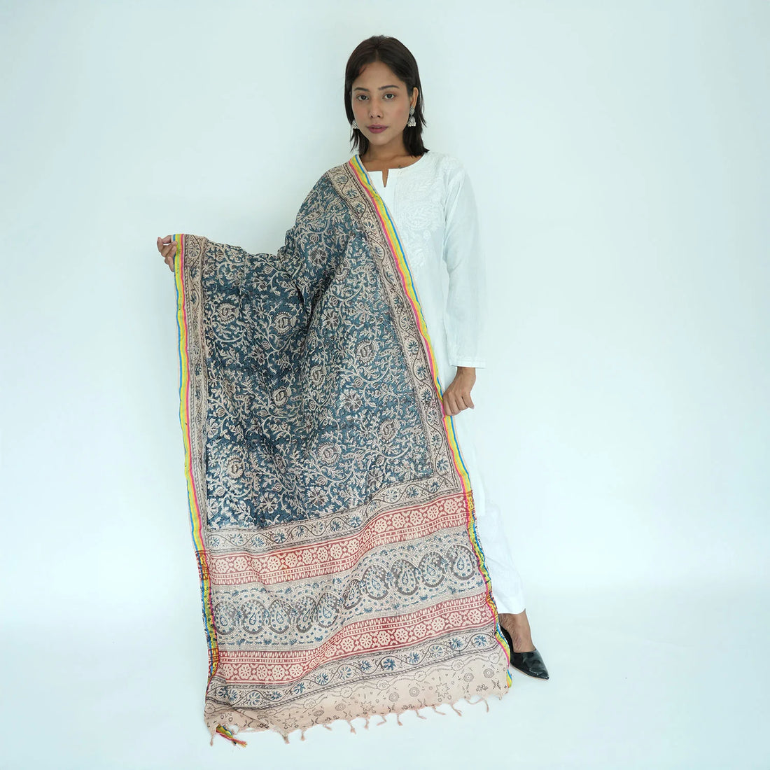 Women's Kalamkari Cotton Silk Rainbow Dupatta