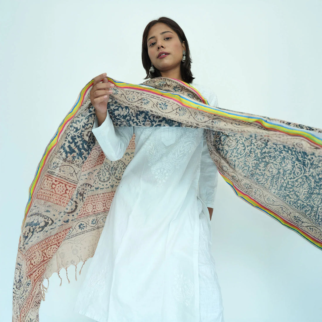Women's Kalamkari Cotton Silk Rainbow Dupatta