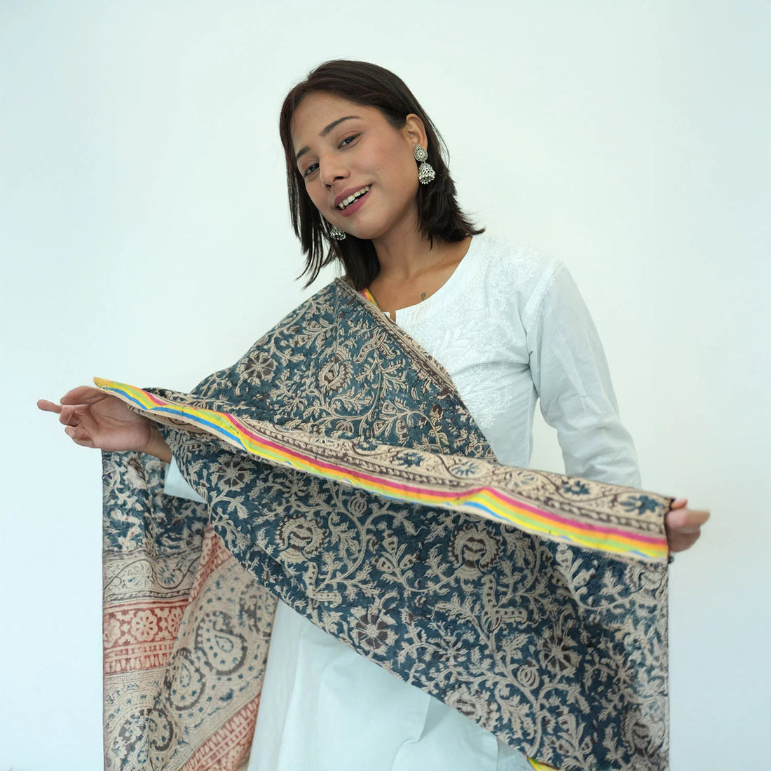 Women's Kalamkari Cotton Silk Rainbow Dupatta