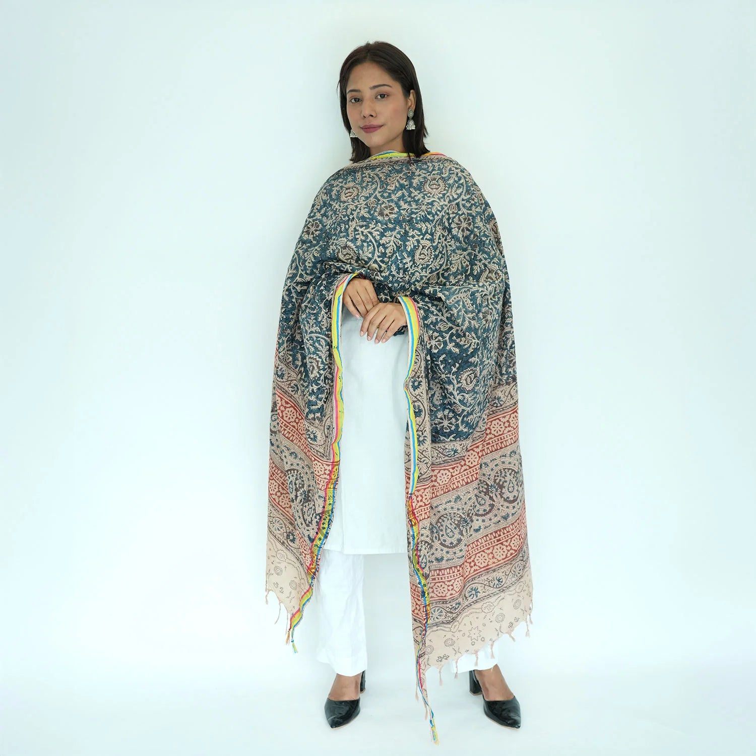 Women's Kalamkari Cotton Silk Rainbow Dupatta