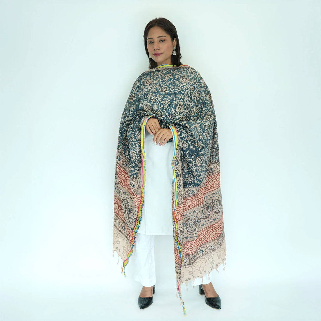 Women's Kalamkari Cotton Silk Rainbow Dupatta