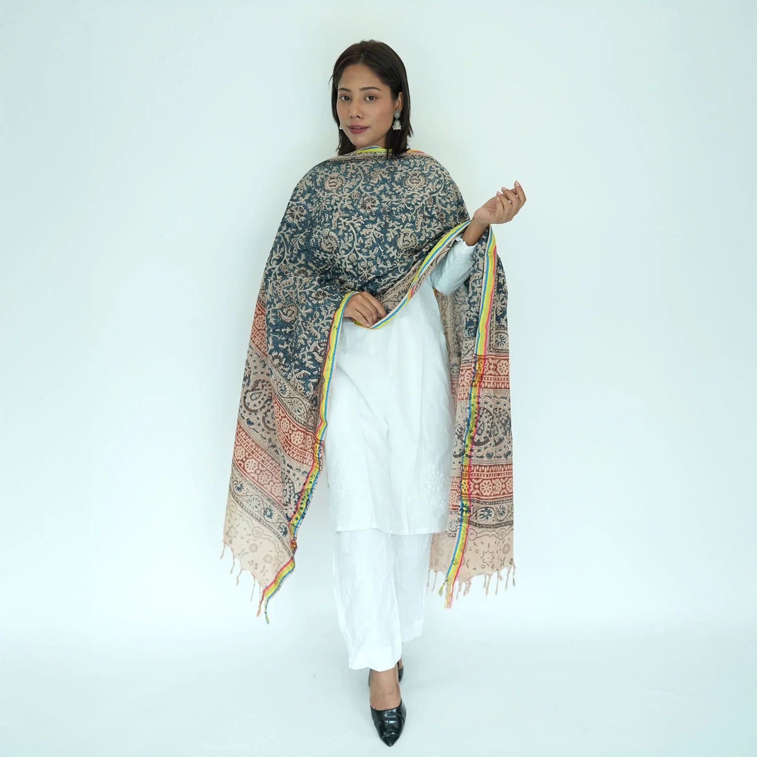 Women's Kalamkari Cotton Silk Rainbow Dupatta