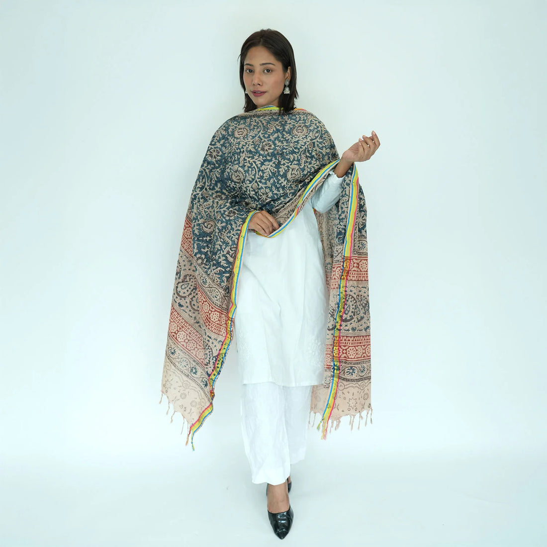 Women's Kalamkari Cotton Silk Rainbow Dupatta