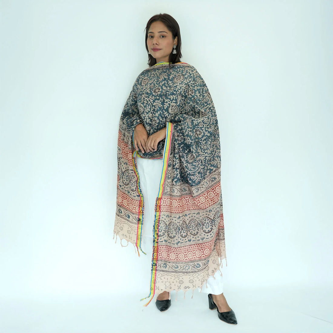 Women's Kalamkari Cotton Silk Rainbow Dupatta