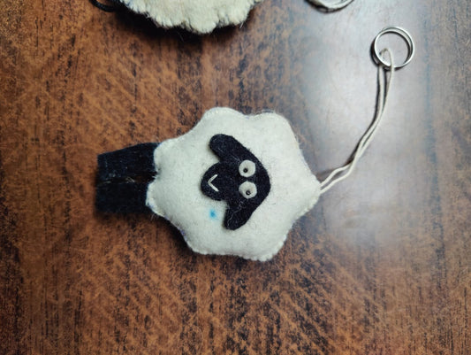 Wolly Sheep  Handcrafted Felt Key Ring with Rustic Charm