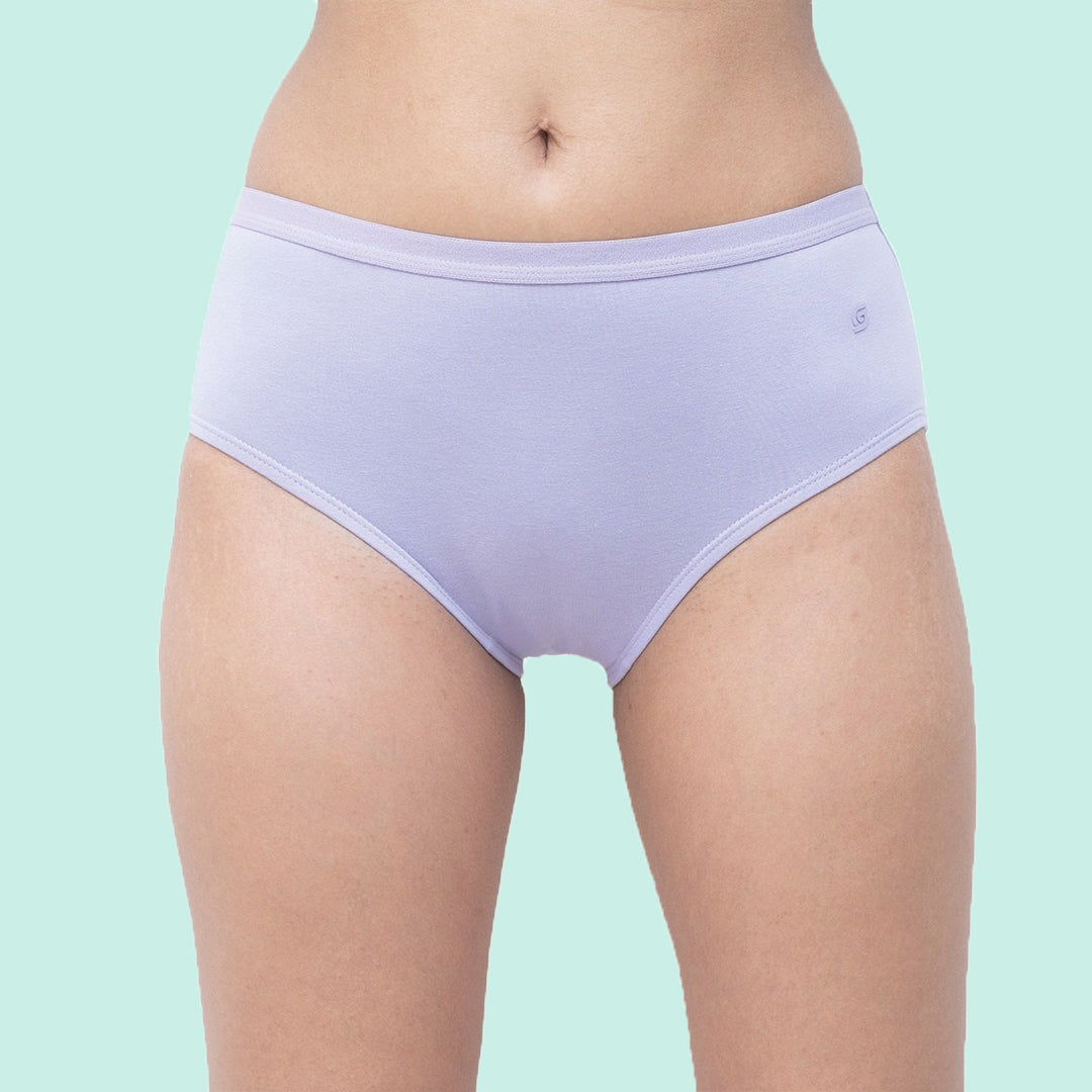 Organic Everyday Undies (Hipster) (6pc) Green Fig, Lavender Checks , Lavender