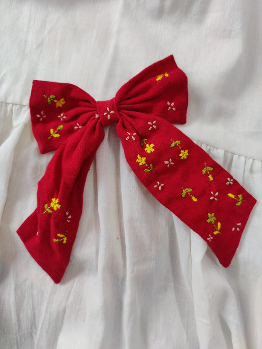 Laal Maati – Handloom Hair Bow with Soof Embroidery