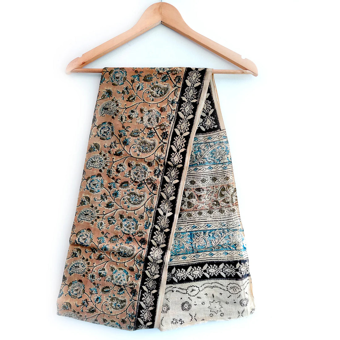 Kalamkari Hand Block Printed Pure Cotton Dupatta – Traditional Floral Print