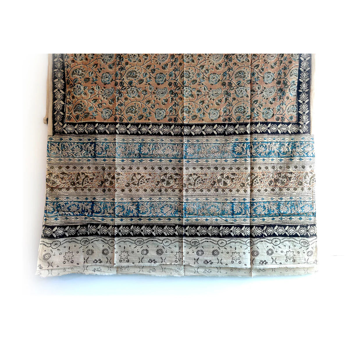 Kalamkari Hand Block Printed Pure Cotton Dupatta – Traditional Floral Print