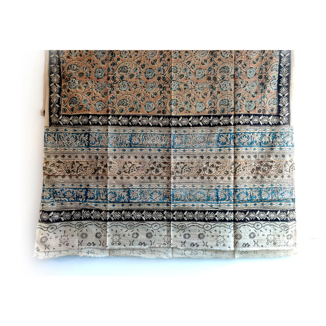 Kalamkari Hand Block Printed Pure Cotton Dupatta – Traditional Floral Print