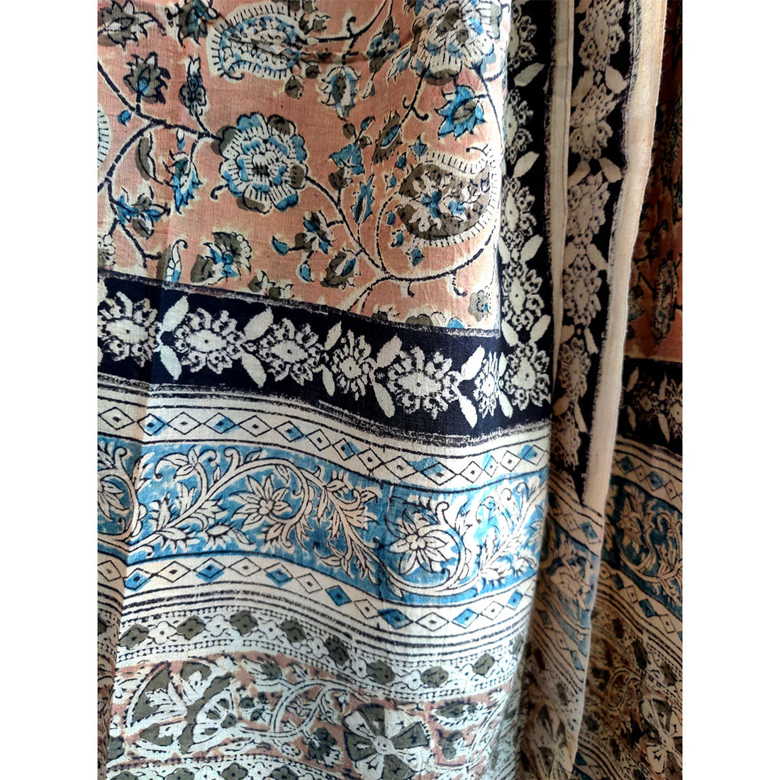 Kalamkari Hand Block Printed Pure Cotton Dupatta – Traditional Floral Print