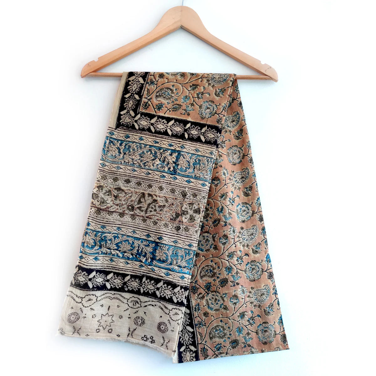 Kalamkari Hand Block Printed Pure Cotton Dupatta – Traditional Floral Print