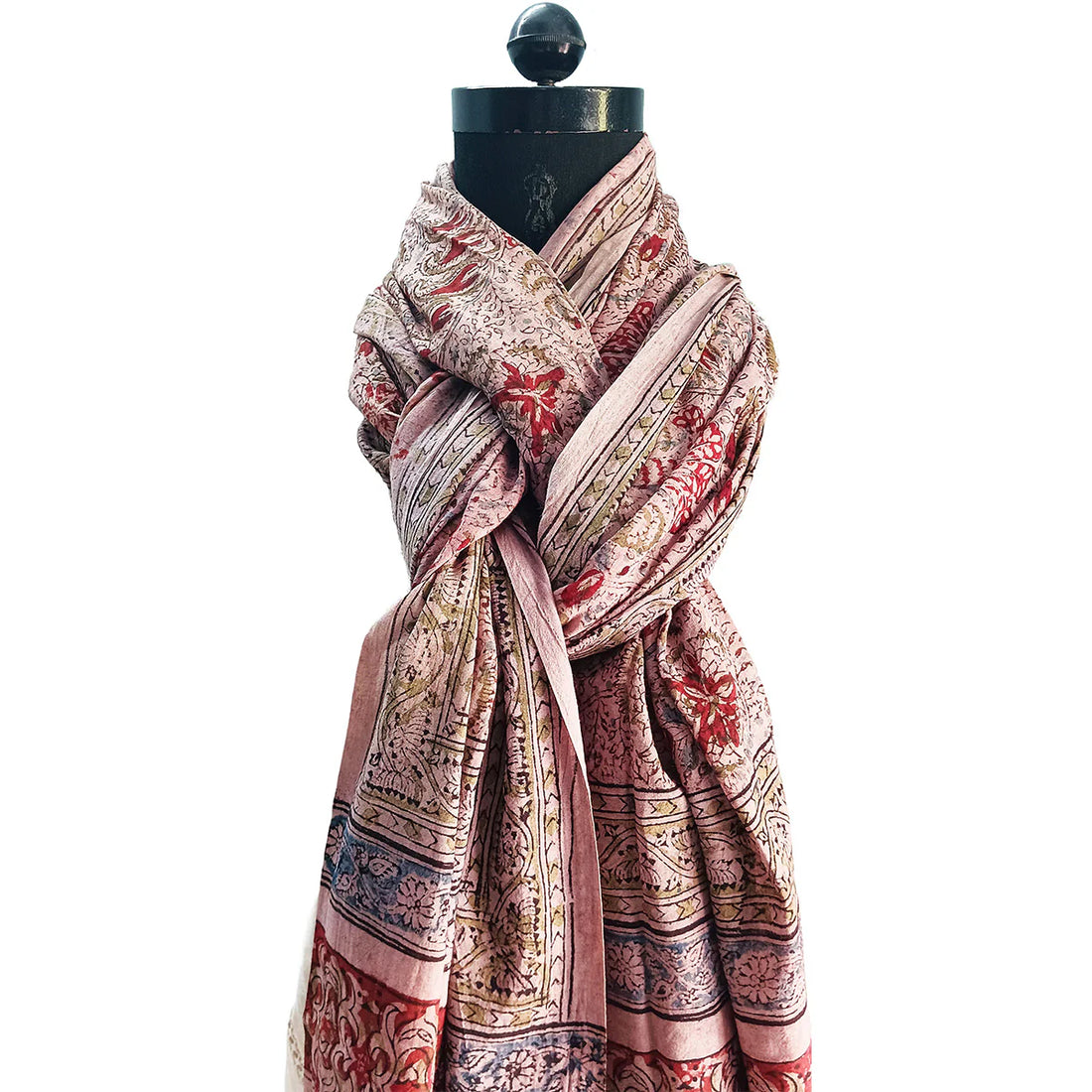 Kalamkari Block printed Hand Woven Stole with tassels