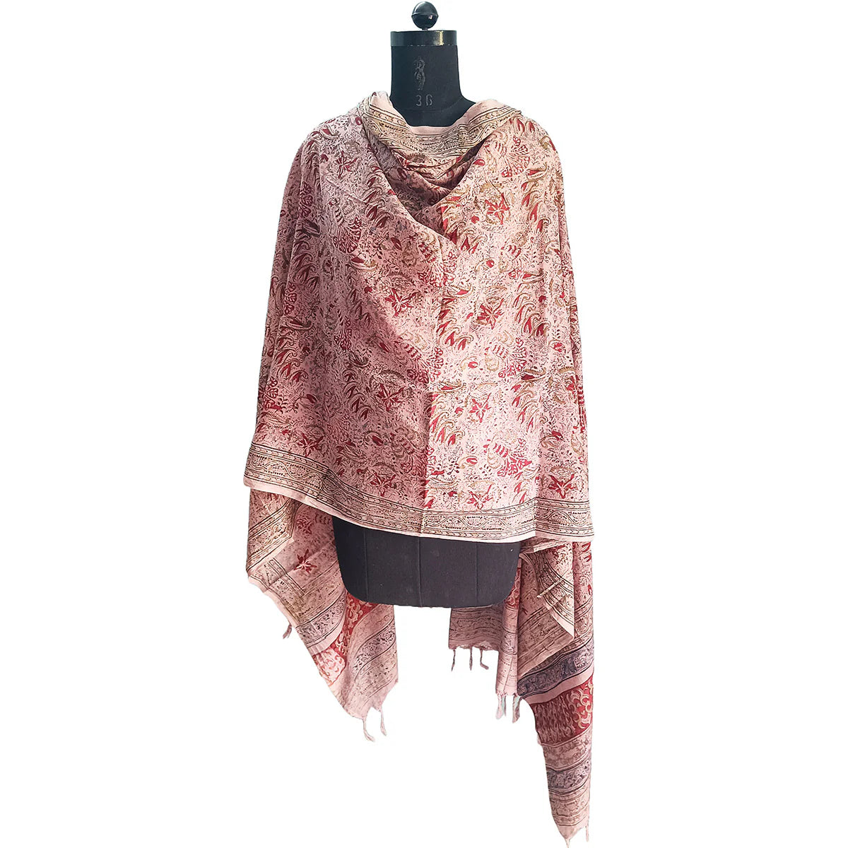 Kalamkari Block printed Hand Woven Stole with tassels
