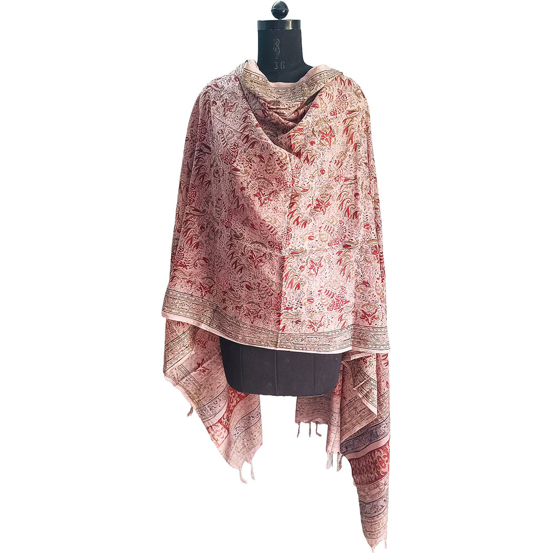 Kalamkari Block printed Hand Woven Stole with tassels
