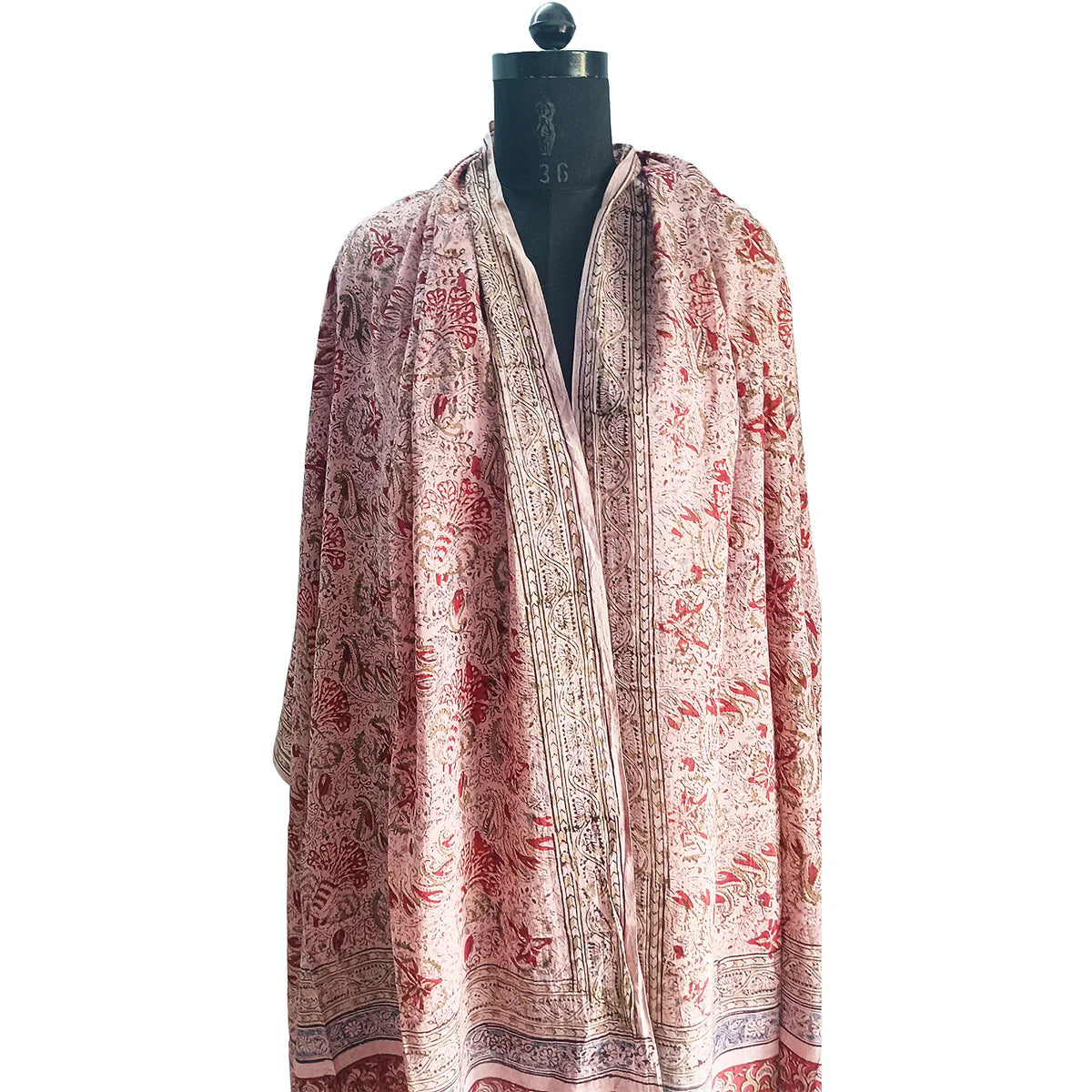 Kalamkari Block printed Hand Woven Stole with tassels
