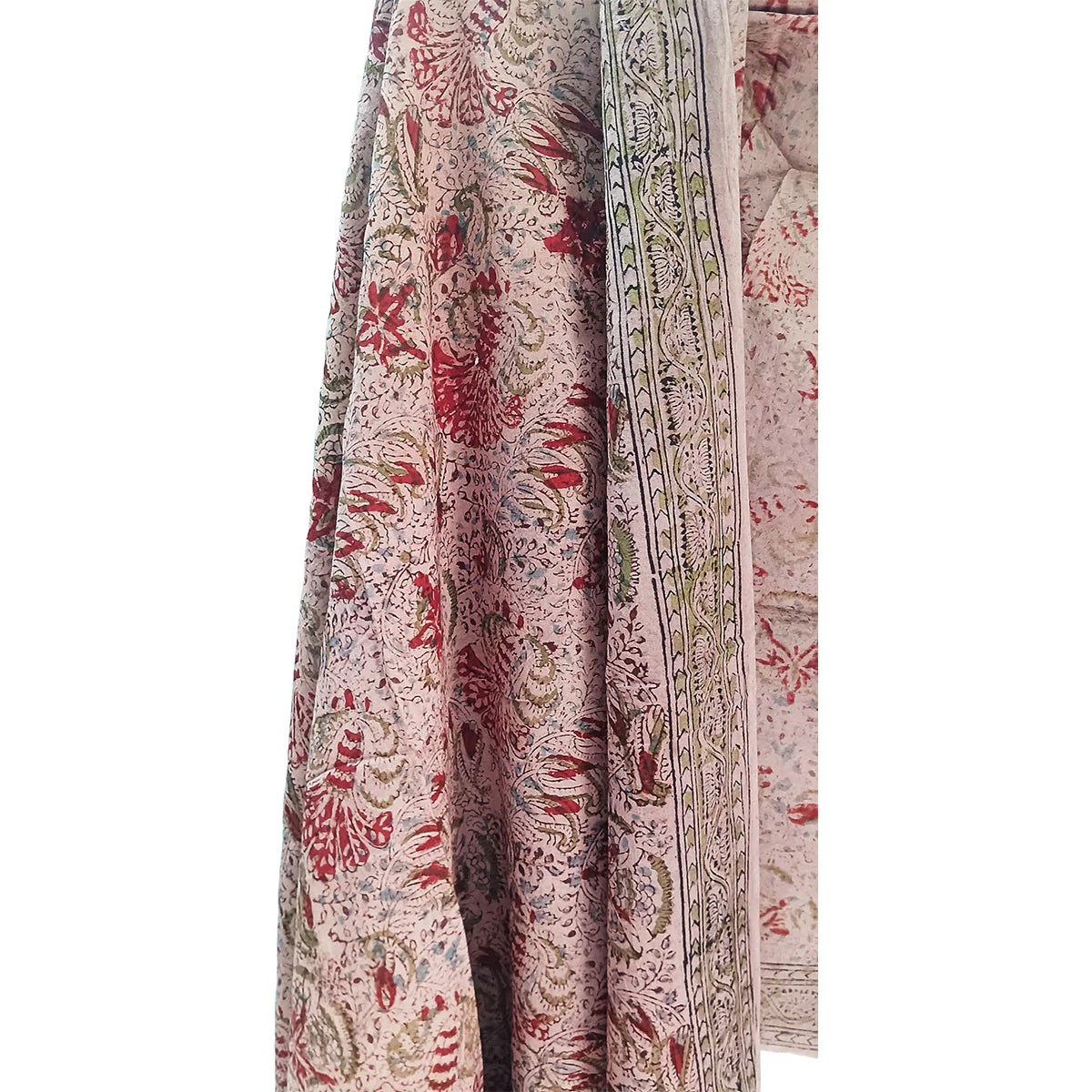 Kalamkari Block printed Hand Woven Stole with tassels