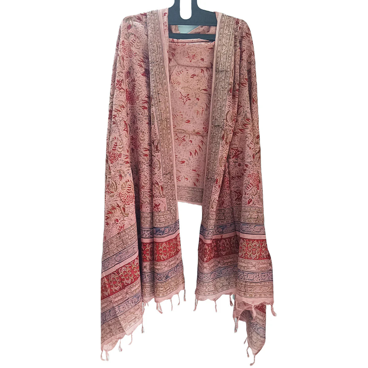 Kalamkari Block printed Hand Woven Stole with tassels