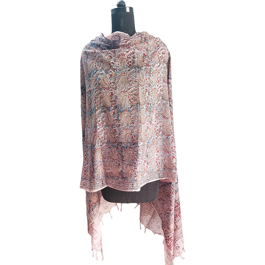Kalamkari Block printed Hand Woven Stole with tassels