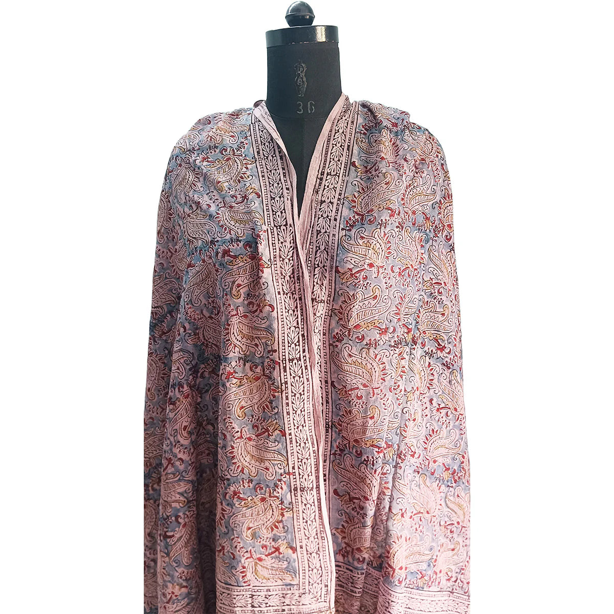 Kalamkari Block printed Hand Woven Stole with tassels