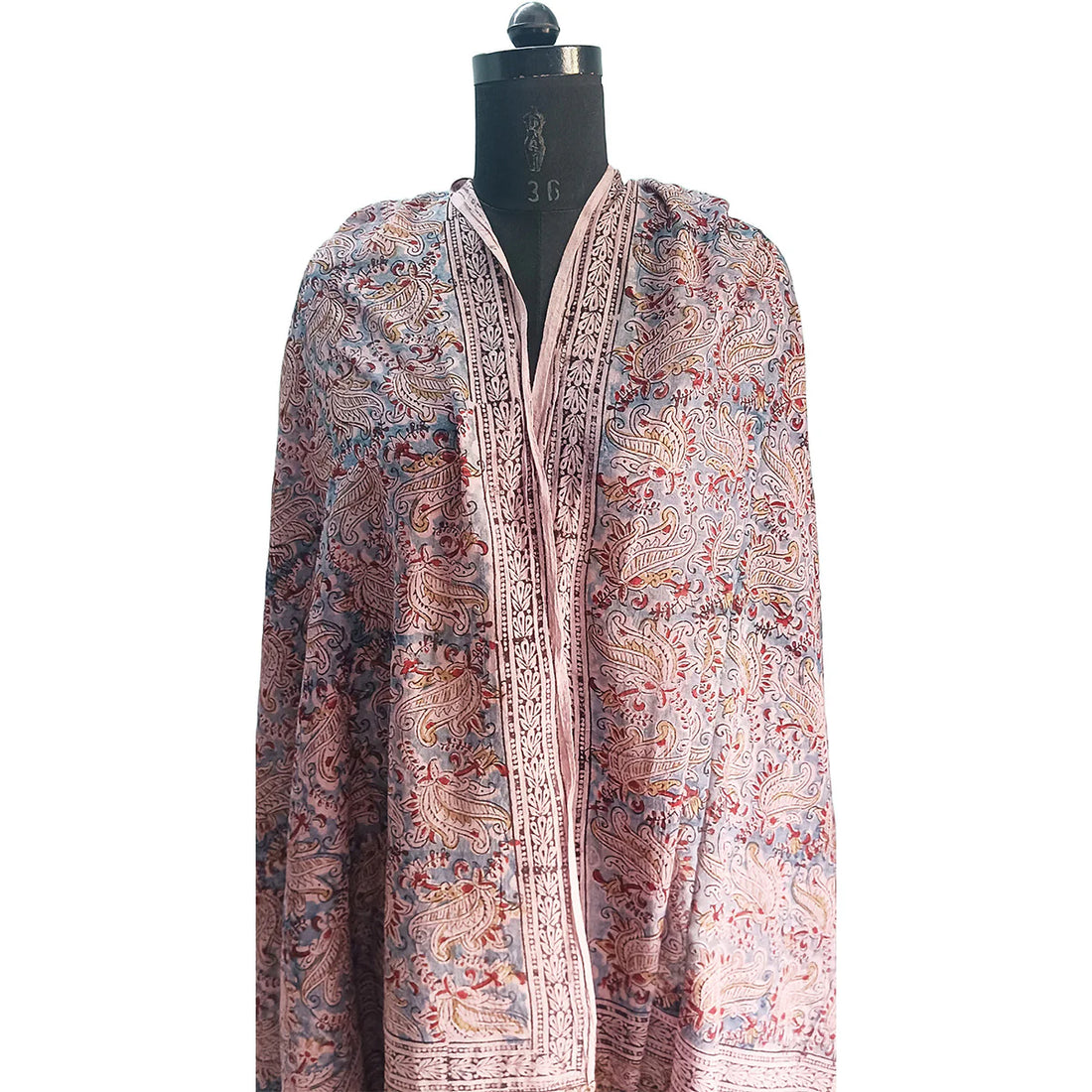 Kalamkari Block printed Hand Woven Stole with tassels